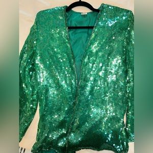 Green festive sequin blazer top